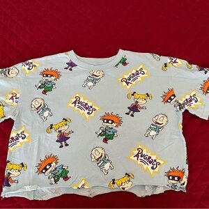 Nickelodeon Light Blue Cropped Rugrats All-Over Print Tee